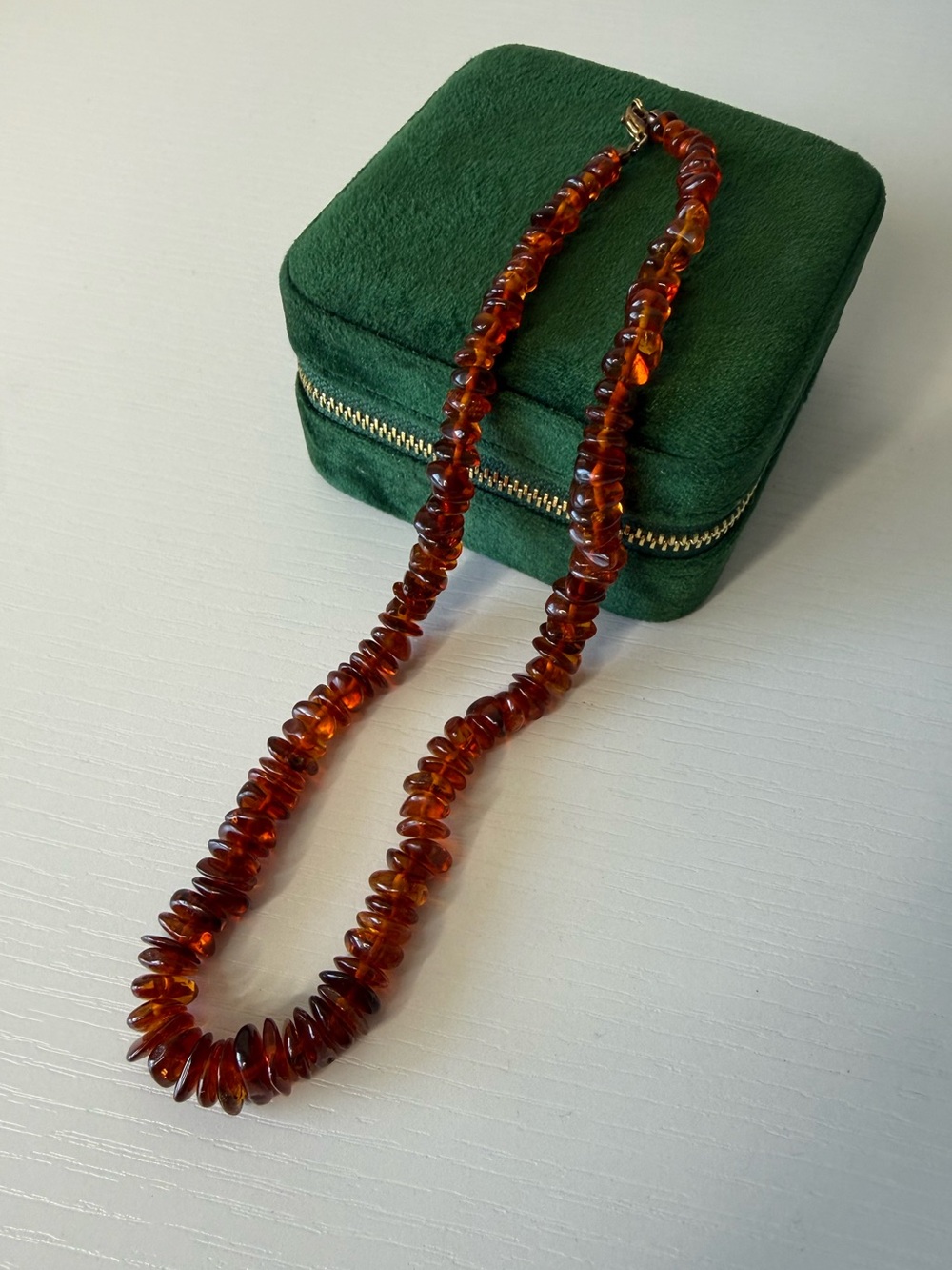 Vintage Baltic Amber Chip Necklace Cognac Honey Graduated Beads 19” 23g
